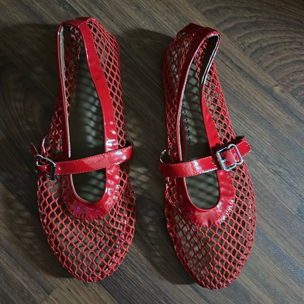 Red Mesh Mary Jane Flats